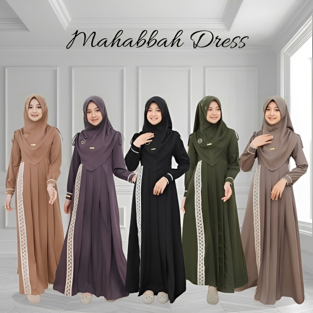 Medina Kids Set Gamis Abaya French Khimar Anak Perempuan Usia 8 - 16 Tahun French Khimar Anak Gamis 