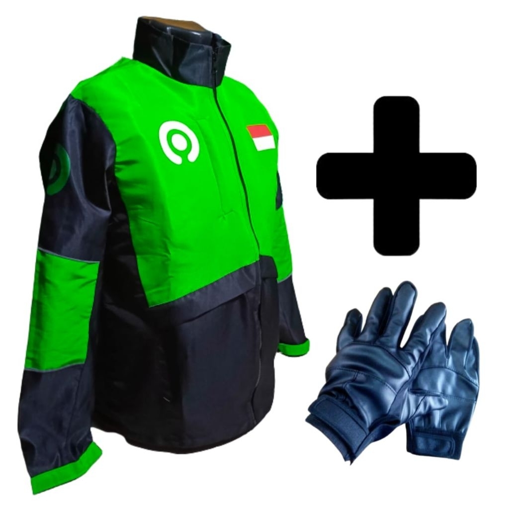 Jaket Driver Ojol + Sarung Tangan - Jaket Go-Jek Garuda - Jaket Grab Indo - Jaket Grab Kombinasi - J