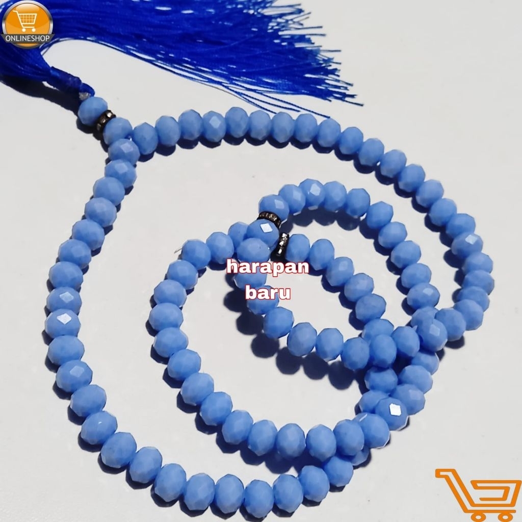 TASBIH KRISTAL WARNA BIRU DOF MUDA 8 MM 99 BUTIR