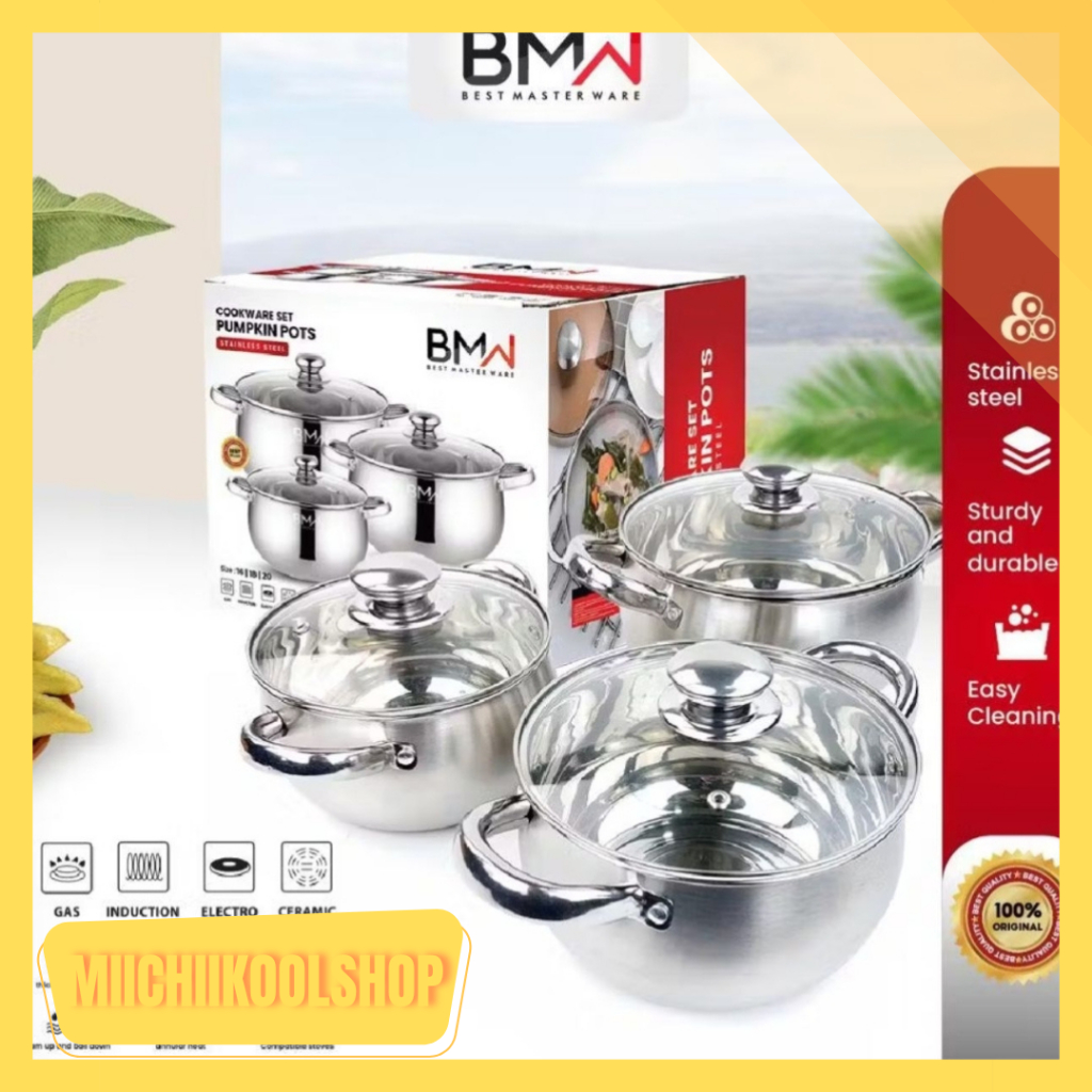 [BMW] Panci Set / Panci Tutup Kaca Stainless Steel / Panci Labu Stainless Tutup Kaca