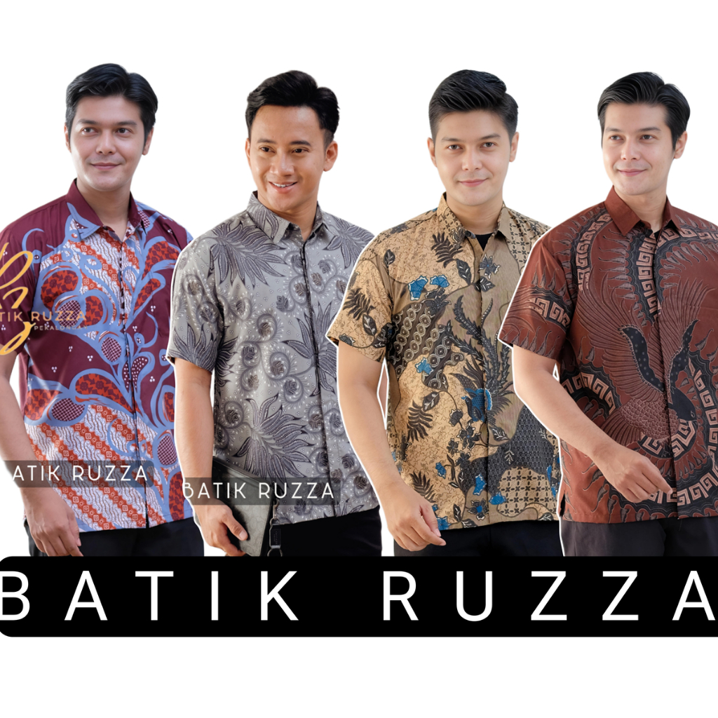 Kemeja Batik Pria Lengan Pendek Motif RUZZA Emerald Mahogani Abu Sage Hitam Coklat Cowok Laki Dewasa