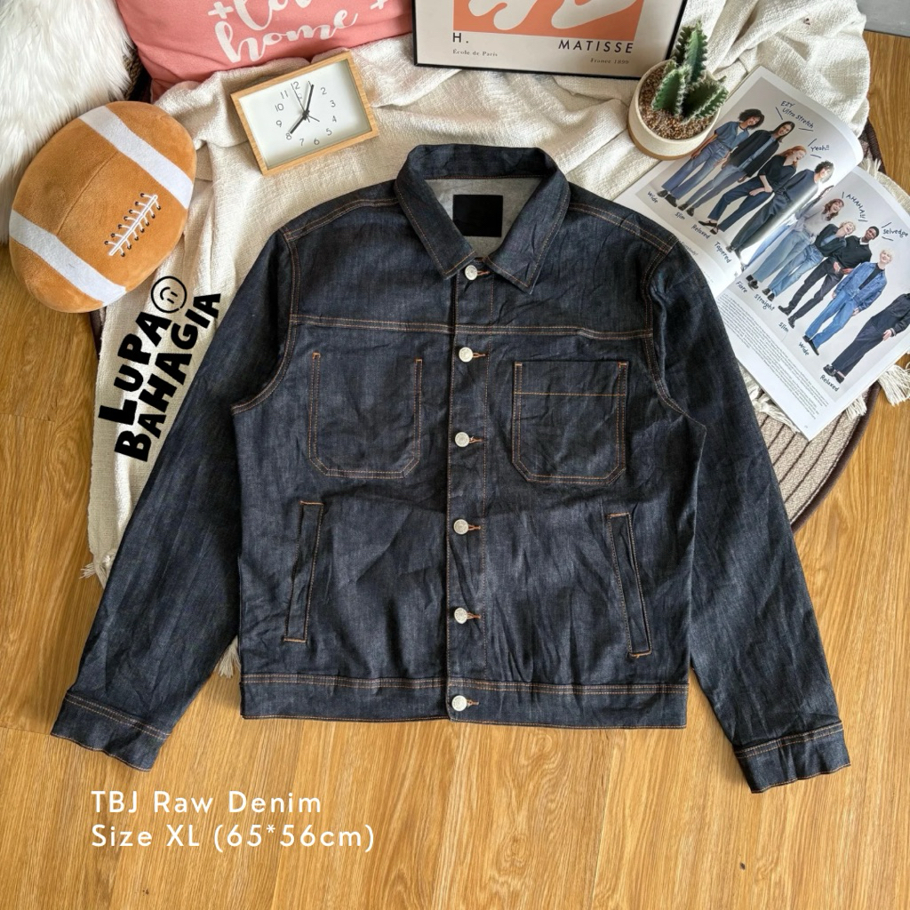 TBJ Indigo Black Raw Denim Trucker Jaket size XL • 100% Original