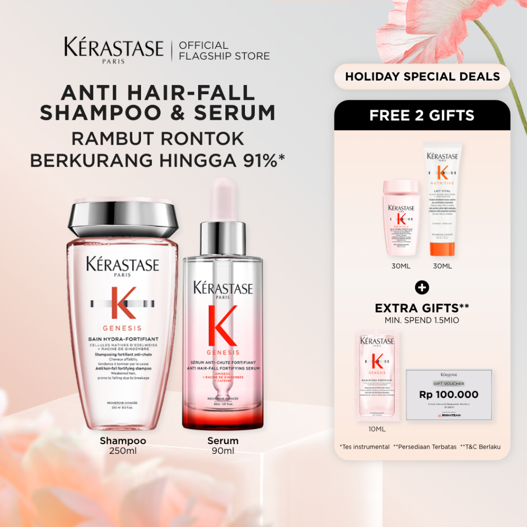 Kerastase Anti Hair Fall Set Shampoo & Serum Rambut Rontok & Patah - Bain Genesis Hydra 250ml & Seru