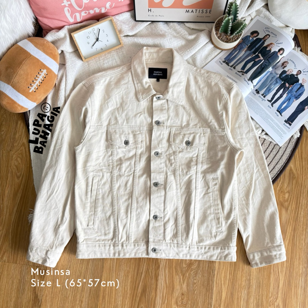 MUSINSA STANDARD Broken White Trucker Jeans Jaket size L • 100% Original