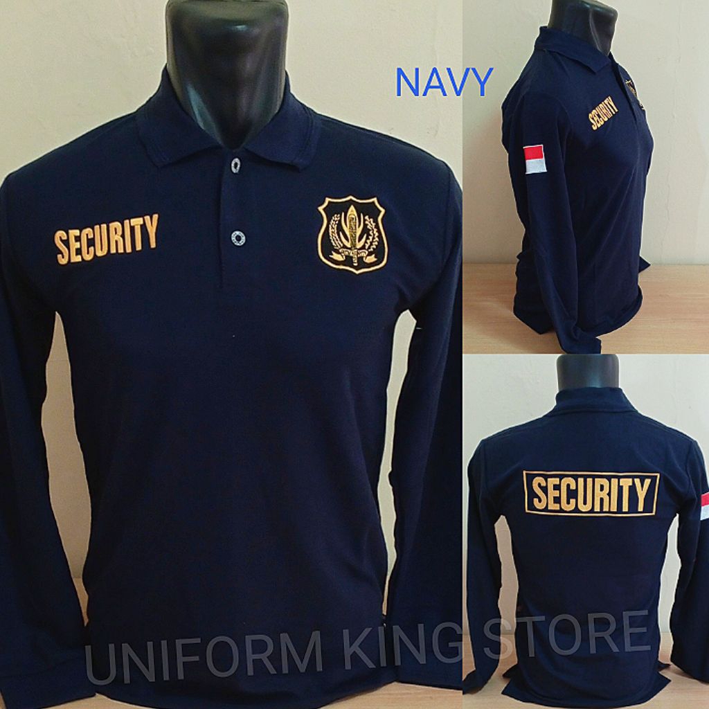 KAOS SECURITY NAVY LOGO KUNING LENGAN PANJANG BORDIR - KAOS KERAH SECURITY NAVY LOGO KUNING BORDIR -