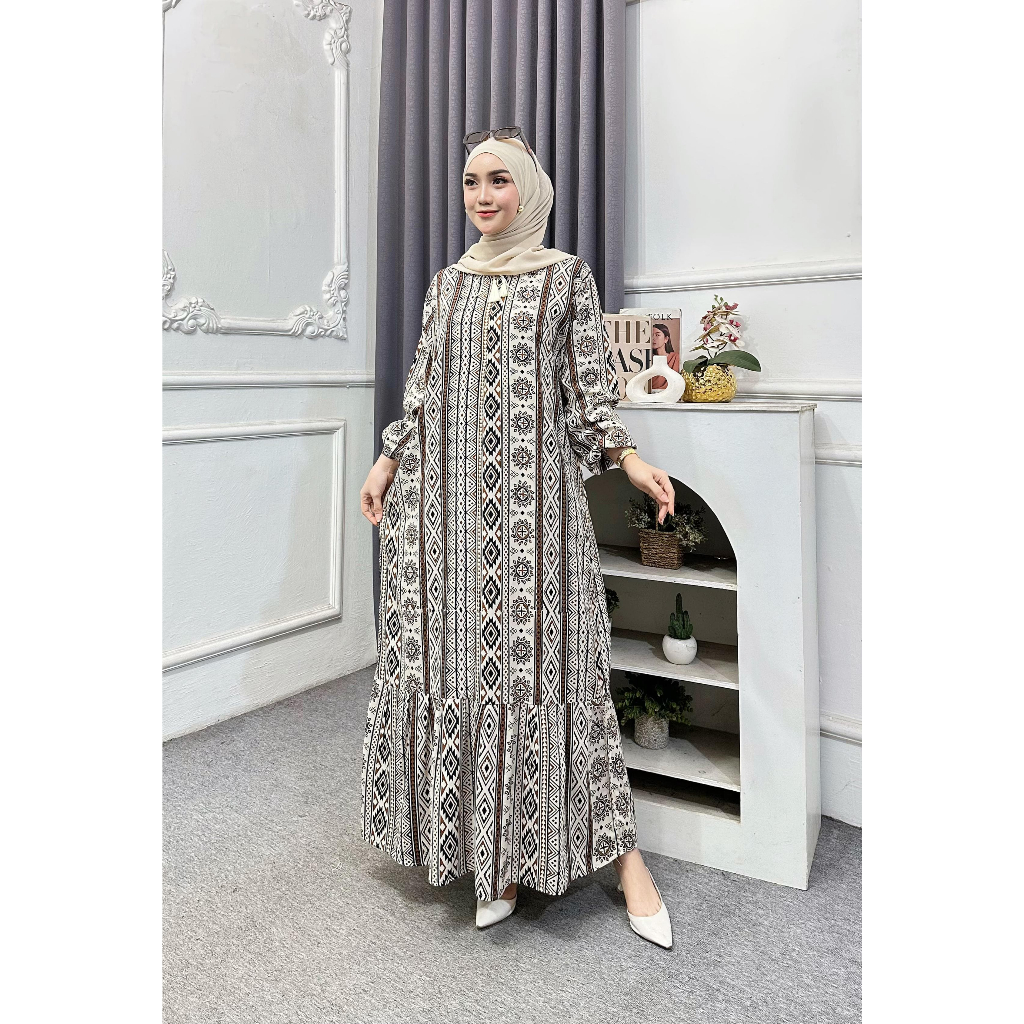 Dress Qonita Panjang Ld 120 Busui Bahan Rayon Premium Midi Dress Pb 130 Motif Anita Etnik ada Saku G
