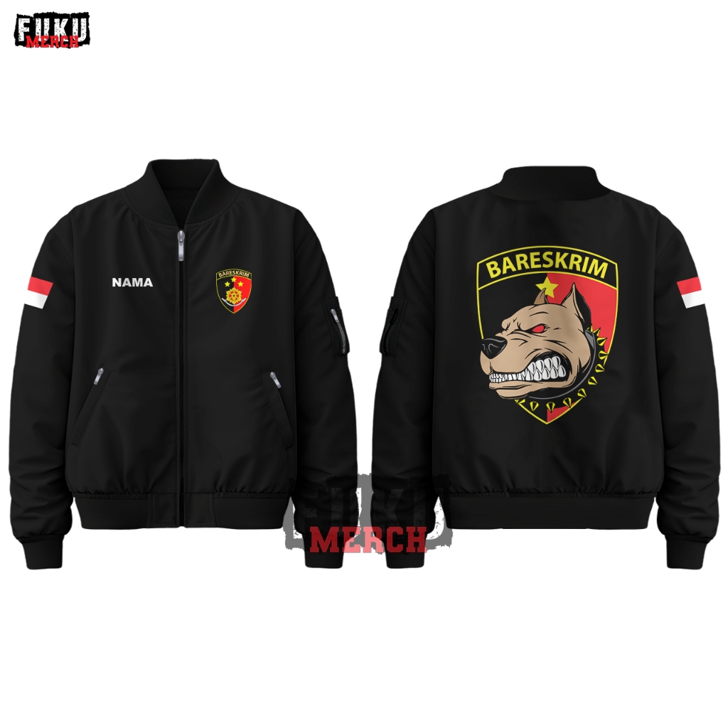 Jaket Bomber Taslan Hitam Waterproof Pria | Jaket Bomber BARESKRIM POLRI Free Custom Nama