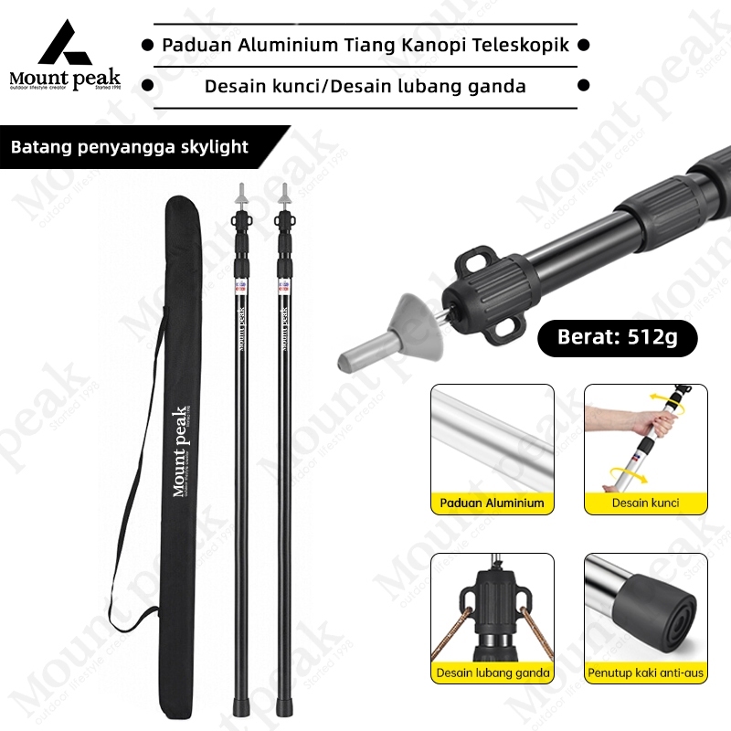 Mountpeak Tiang tenda aluminium  flysheet  2,8m penyesuaian teleskopik empat bagian
