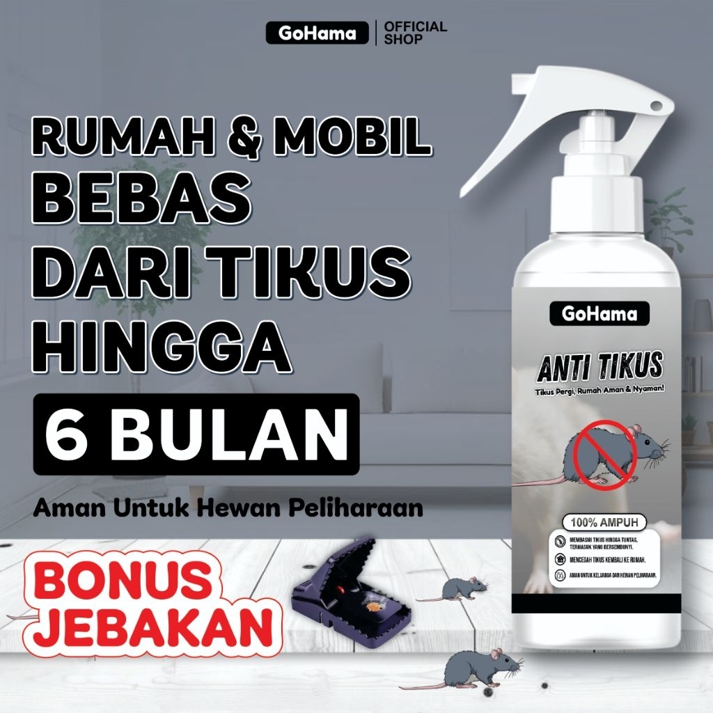(BONUS UMPAN & JEBAKAN TIKUS) GoHama - Anti Tikus Cairan dan Pembasmi Tikus Paling Ampuh 100% di rum