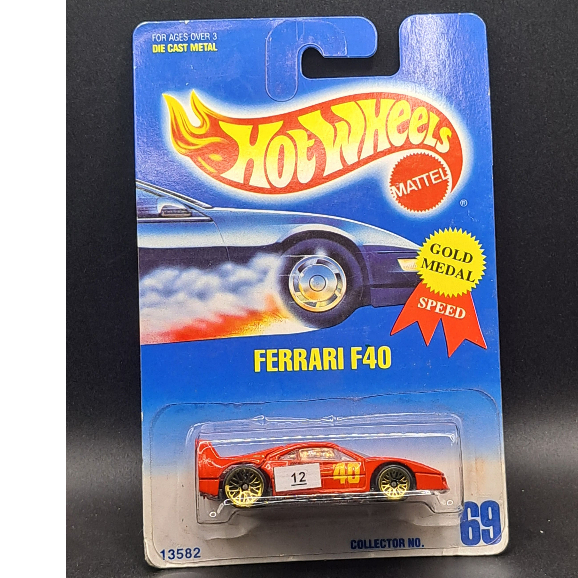 1991 Hot Wheels - Ferrari F40 - Red - Gold Medal - Balap - #12
