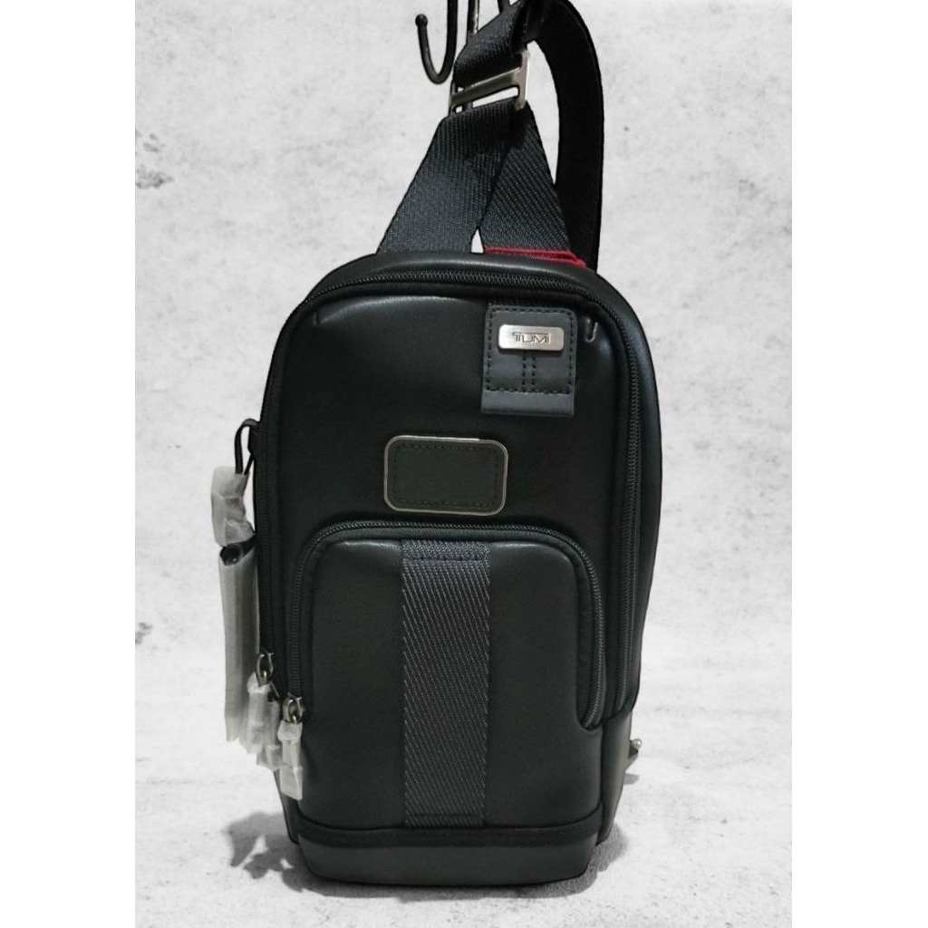 Tumi Fife Slim Sling Bag Leather All Black