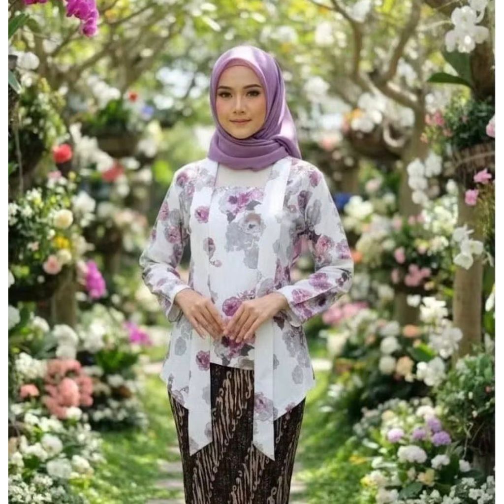 Kebaya KutuBaru Jumputan Modern/Atasan Kebaya Motif Kembang/Kebaya Jumputan Bahan Katun