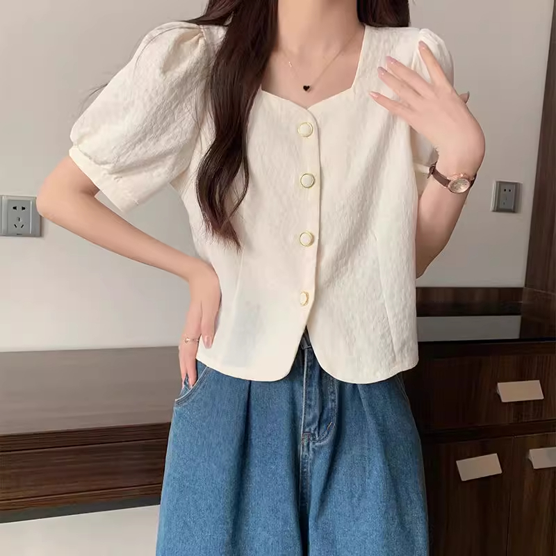 baju kemeja blouse putih wanita lengan pendek korean style terbaru 2025 import kekinian