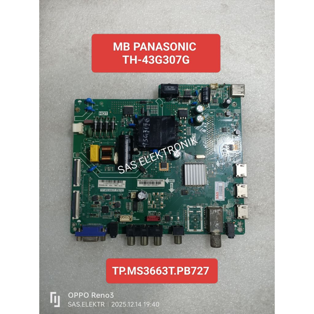 MB BOARD MOTHERBOARD MAINBOARD MESIN TV LED PANASONIC 43 INCH TH-43G307G TH-43G307 G TP.MS3663T.PB72