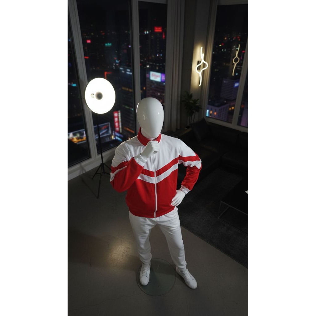 jaket trening merah putih hitam putih