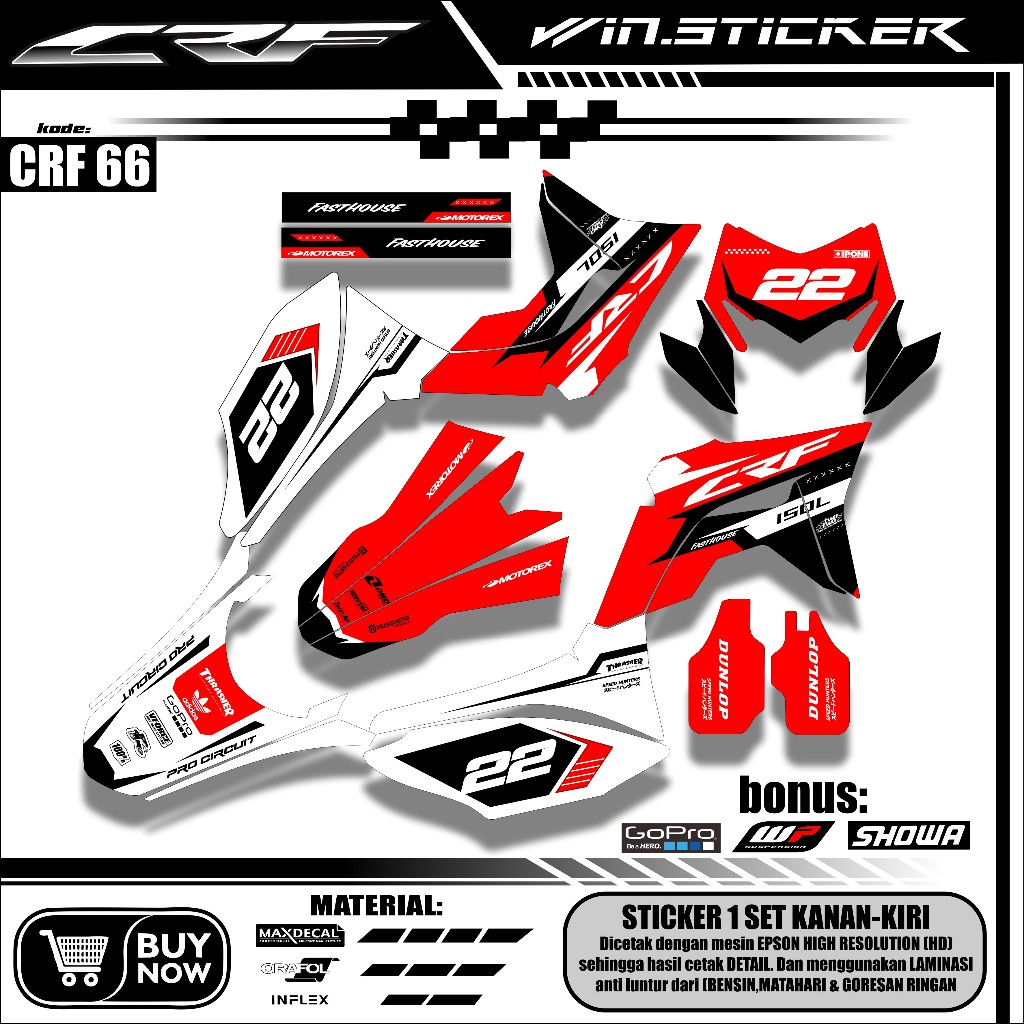 WNS Decal Stiker Crf 150 L Supermoto Full Body Warna Merah Putih Hitam Design Terbaru 2024