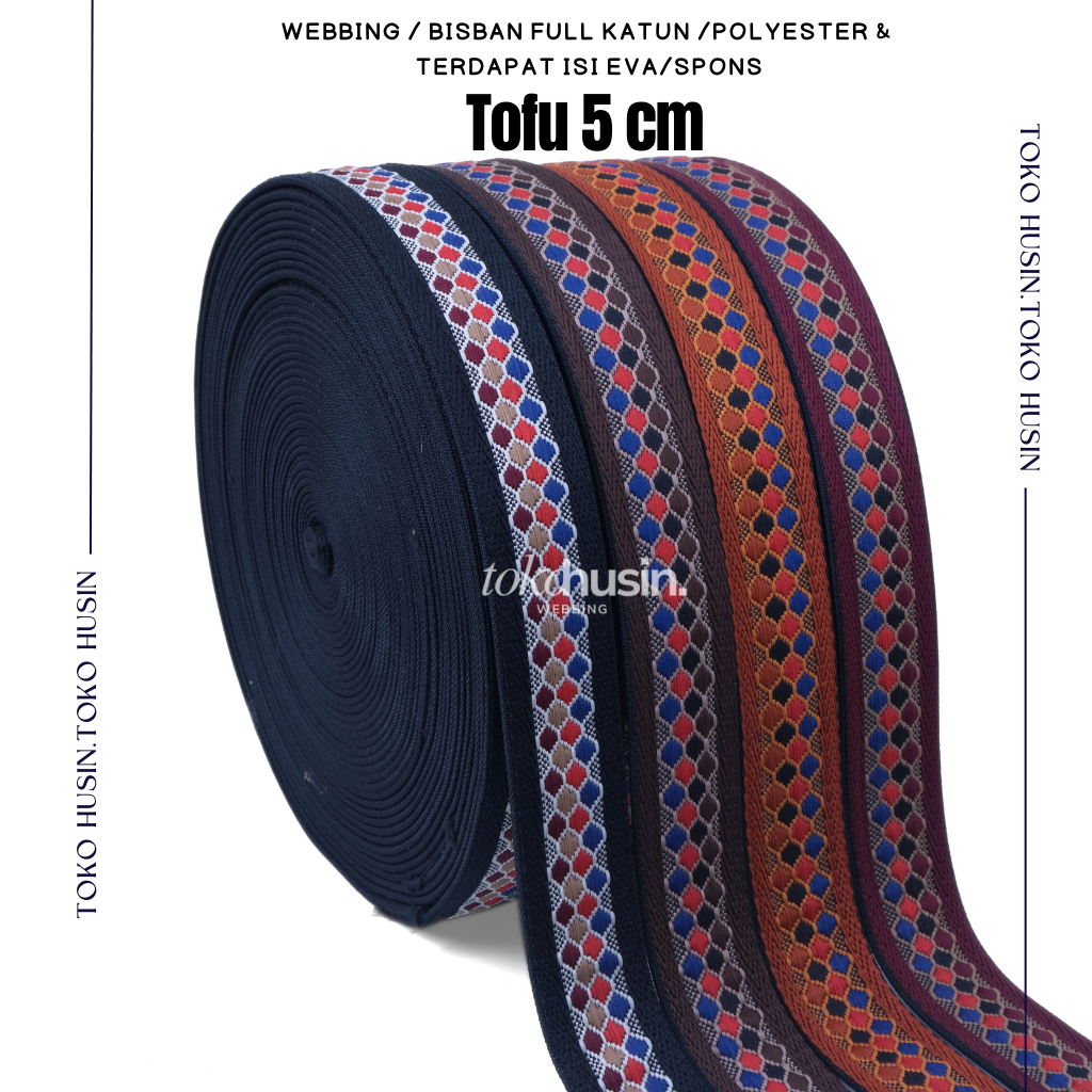 5 cm Webbing Pita Bisban Bahan Polyester Katun Premium Tali Sandal Motif Tenun "Tofu"