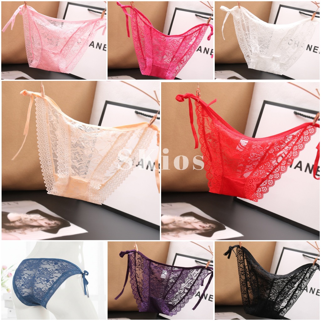 Lingerie Transparan Women Brief Celana Dalam Renda Wanita Ikat Samping L131