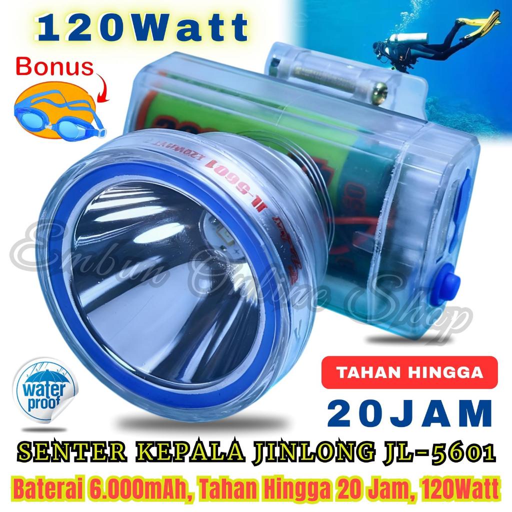 Senter Kepala Selam Waterproof JINLONG JL 5601 120 Watt Baterai 6000 Mah 8 Charger Jack LED Laser Ta
