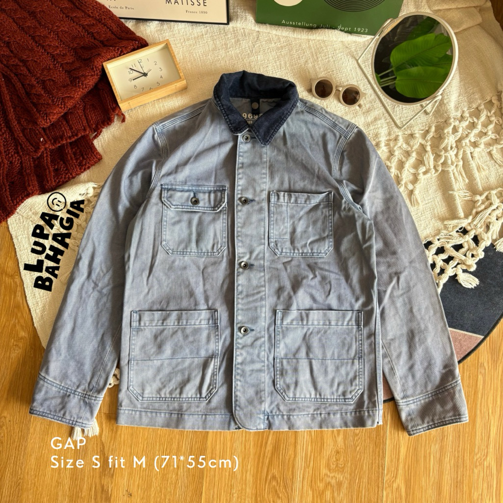 GAP Blue Wash Chore Jeans  Parka Jaket size S fit M • 100% Original