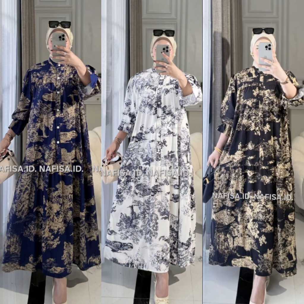 Daisy Gamis Bunga Rayon Premium Busui Friendly Long Dress Motif Floral Korea Style Lengan Panjang