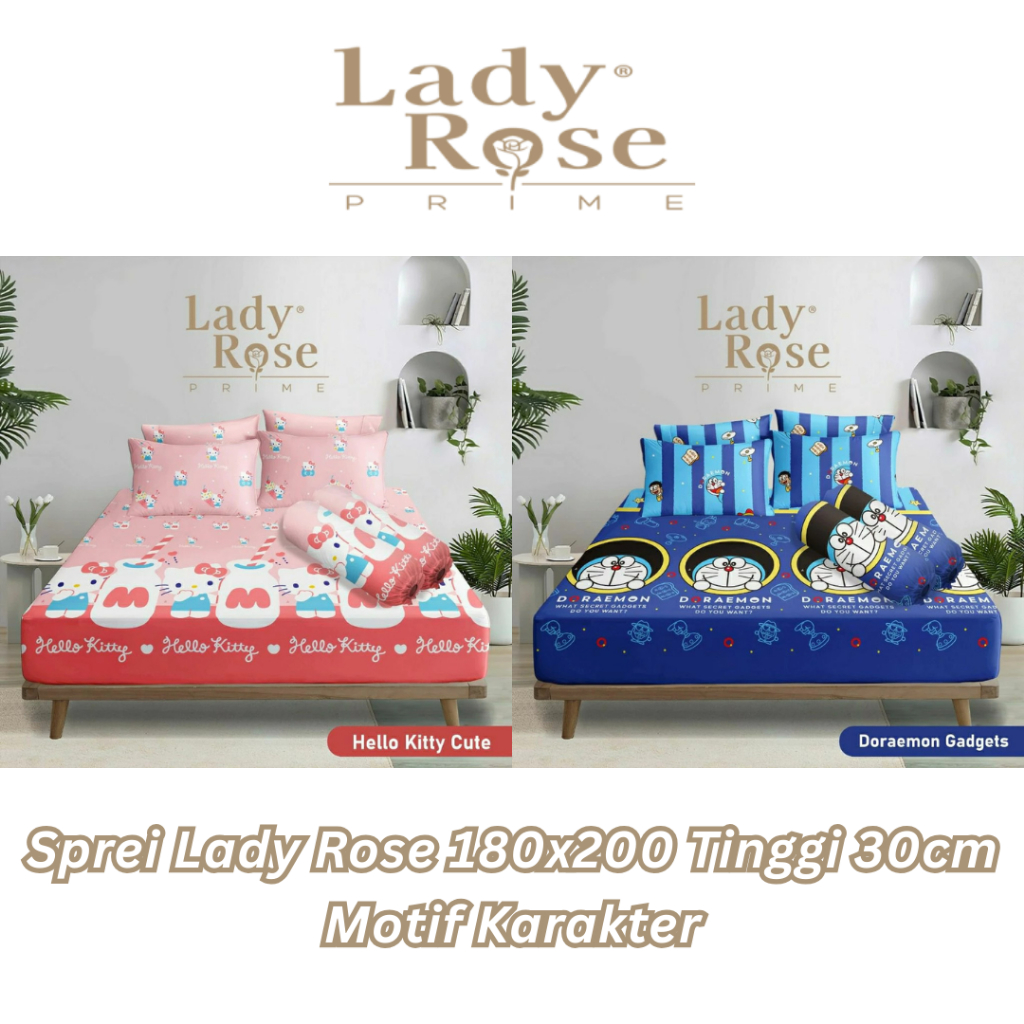 Sprei Lady Rose 180x200 Tinggi 30cm Motif Karakter - Sprei King Size 4 Bantal 2 Guling