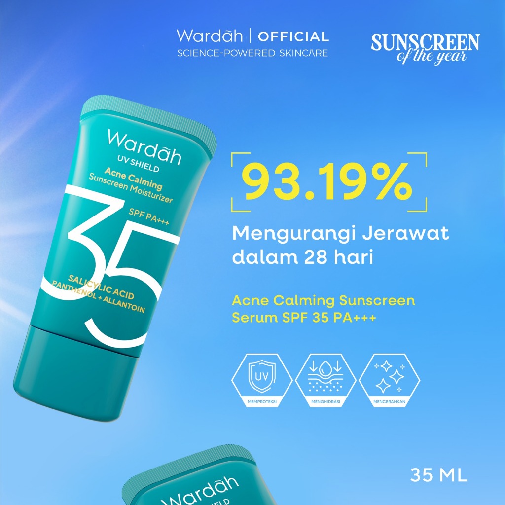Wardah Sunscreen UV Shield Acne Calming Sunscreen Moisturizer SPF 35 PA+++ Single, Twinpack, Triple 