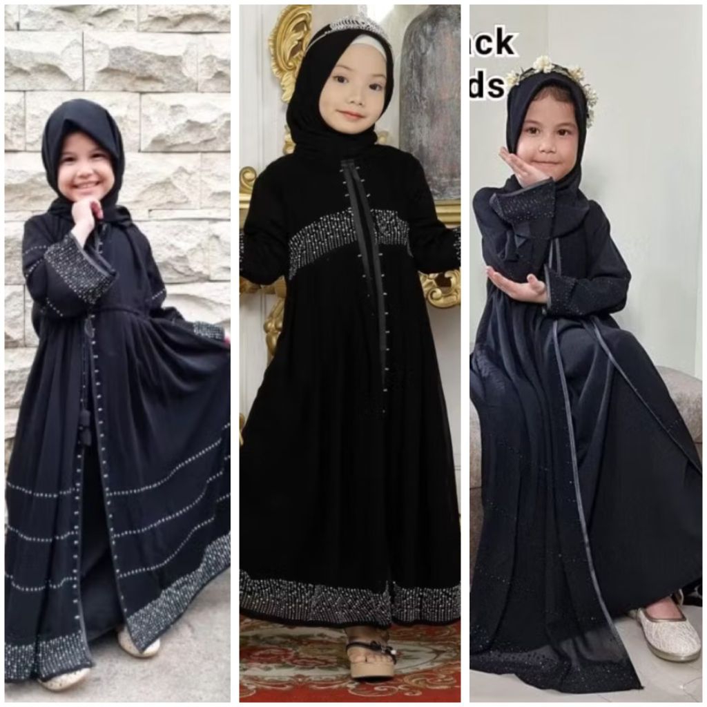 Abaya Haura Anak Dubai 475 Gamis Hitam Arab Pengajian Sekolah TPQ Dress Muslimah Fashion Show Lucu V