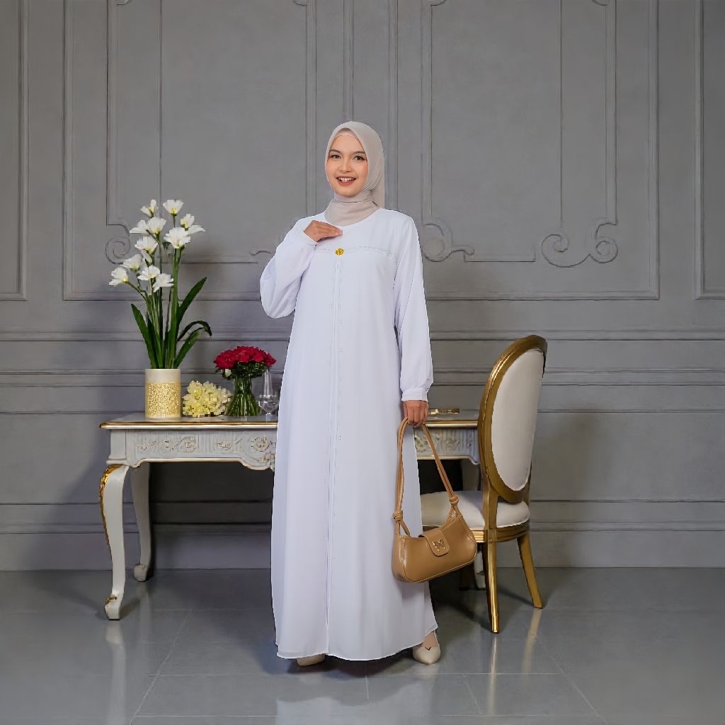Elfiraza dress gamis polos putih bahan ceruty babydoll import premium