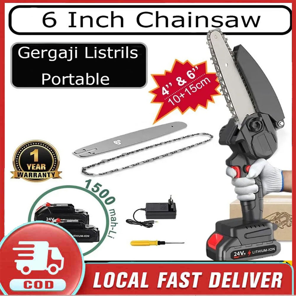 COD-Chainsaw mini 6 Inch Chainsaw Chain Saw Cordless 2 baterai 6 Inch Chainsaw Cordless Chainsaw Ger