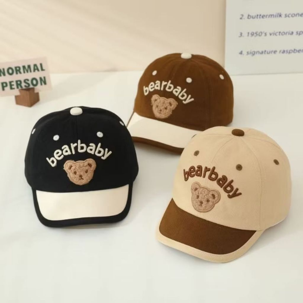 Topi Baseball Anak Unisex Katun Lembut Motif Baby bear untuk Usia 1-4 Thn