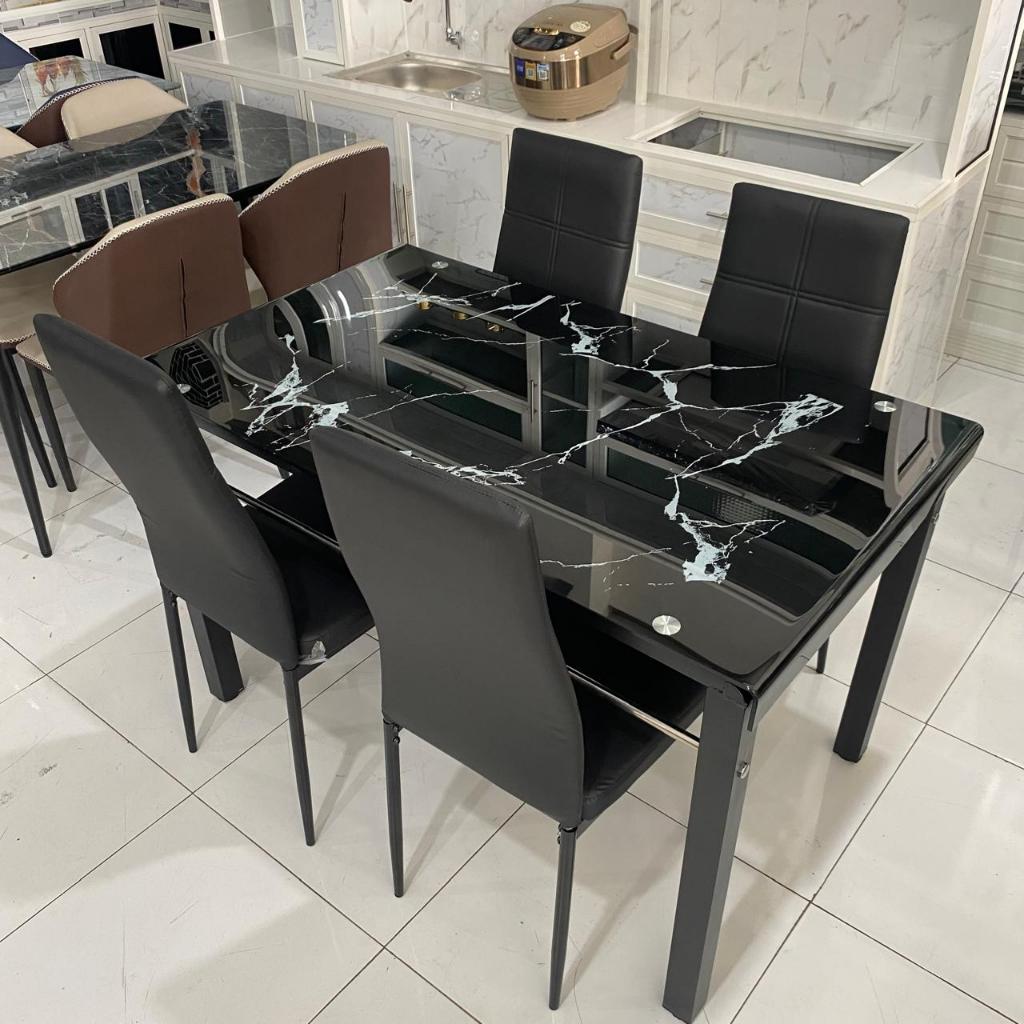 Meja Makan Kaca 4 Kursi / Meja Makan Tempered glass