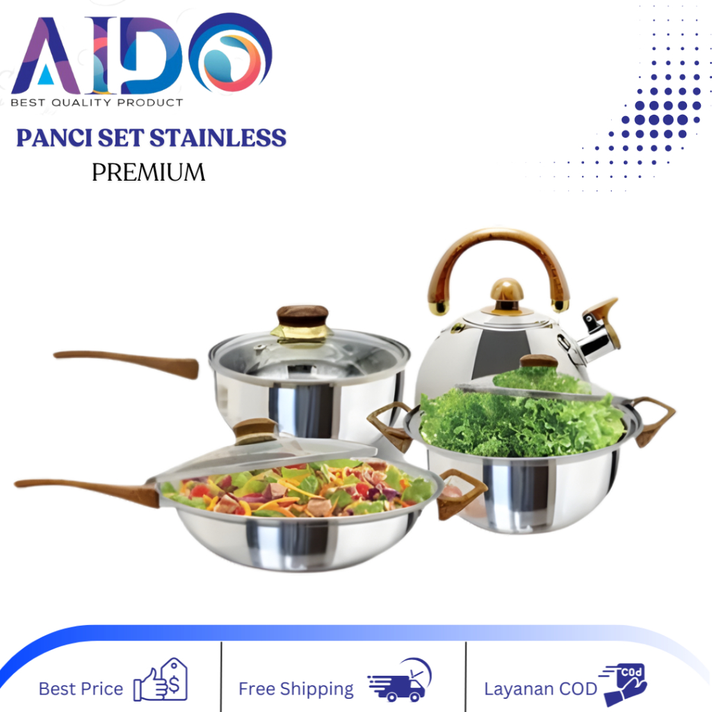 Panci wajan dan teko Set Serbaguna Stainless Steel PANCI SERBAGUNA 1SET 8 PCS PANCI HIGH QUALITY