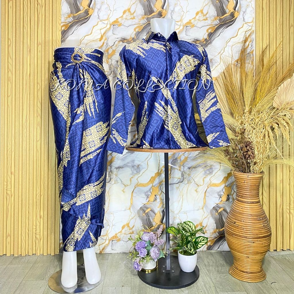 COD _Baju Couple Kemeja Batik pria dan Rok Lilit Motif CAKRA DENIM / Couple kemeja Lengan panjang ko