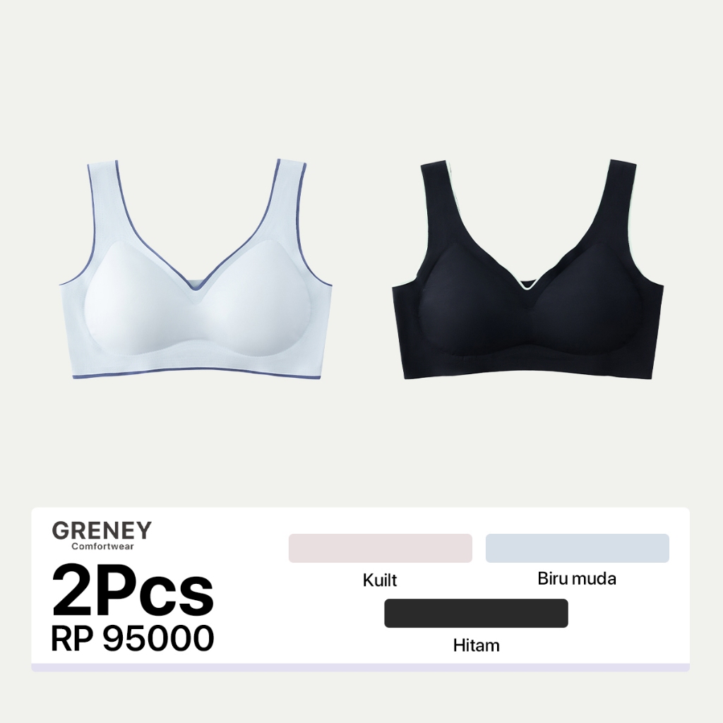 GRENEY-Gbras- Paket bra (2PCS) Bra Rompi Warna Kombinasi Pakaian Dalam Push Up Bra Wanita Sport Tanp