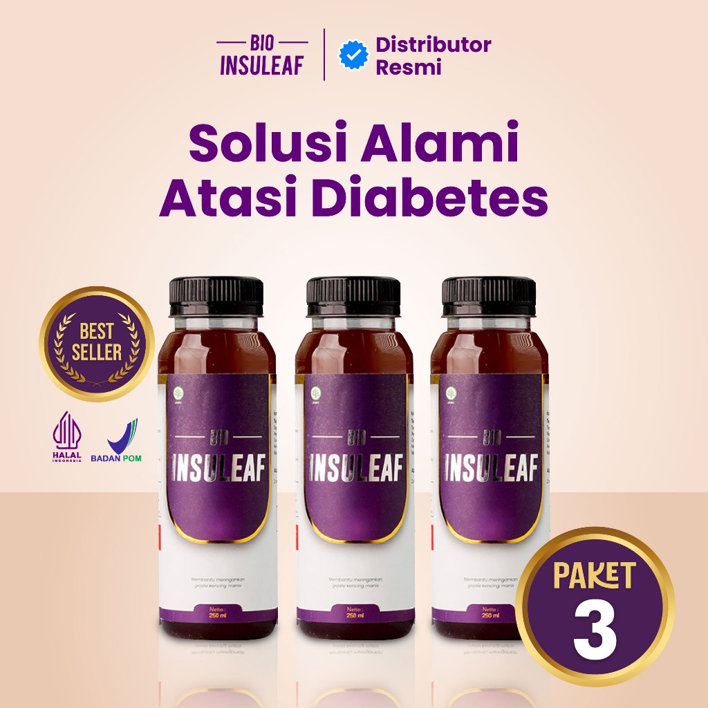 BIO INSULEAF 3 Botol Original Obat Herbal Diabetes Daun Insulin Menurunkan Kadar Gula Diabetes