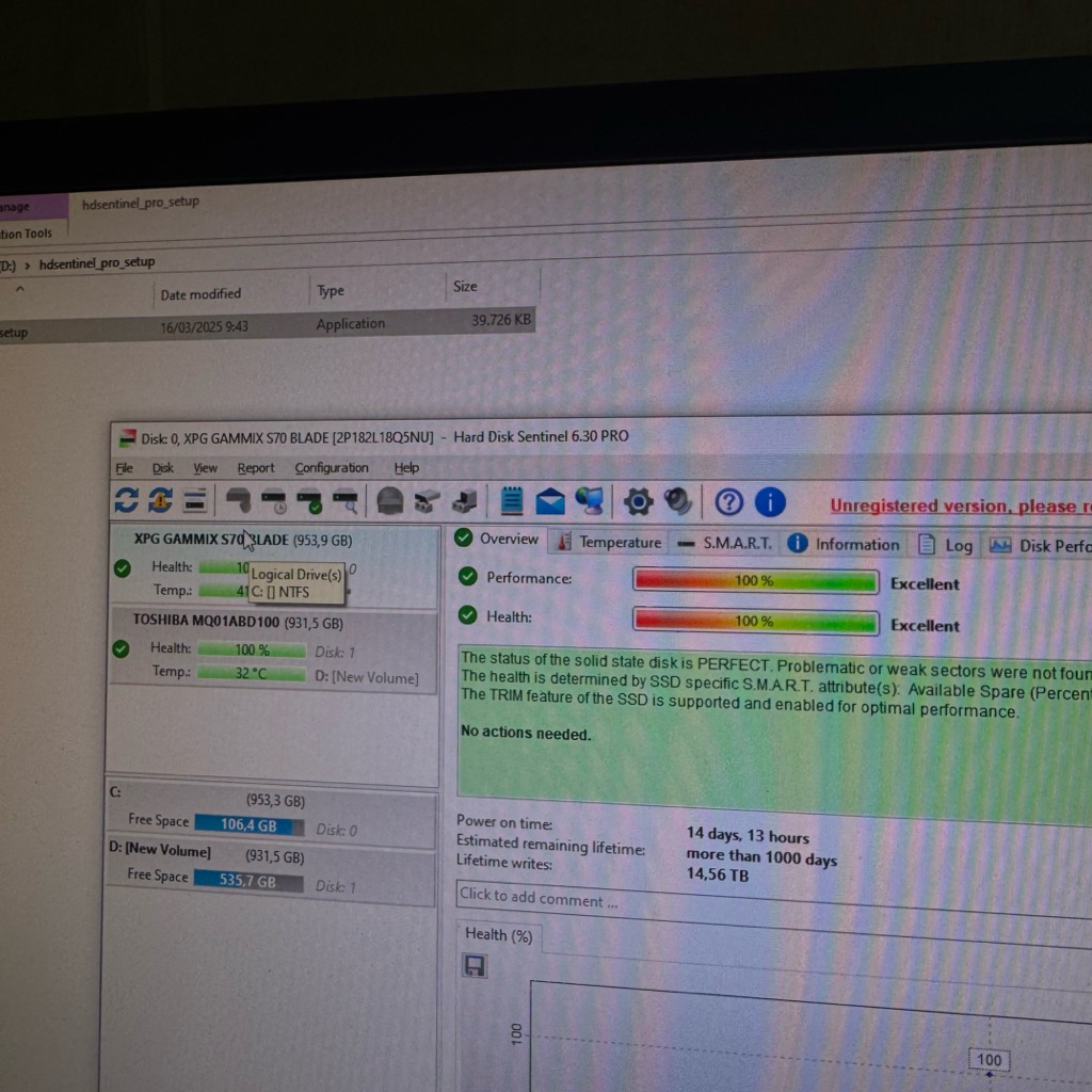 nvme 1tb xpg s70 blade kesehatan 100/100