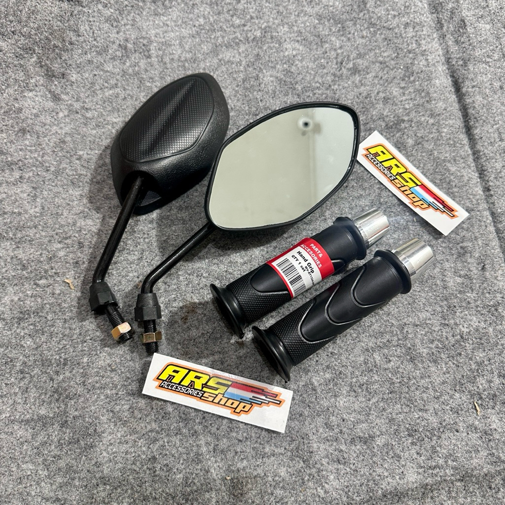 Paket Spion + Grip jalu (Kaca Spion Motor Beat Standar Vario Genio Revo Supra + grip sarung gas hond