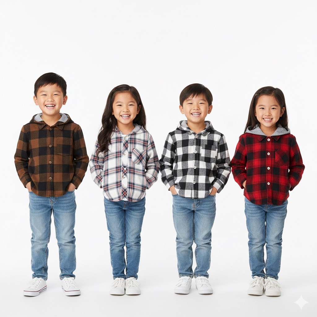 Toko Tukoe Kemeja Anak Flannel Unisex Usia 1-9 Tahun Motif Kotak-Kotak