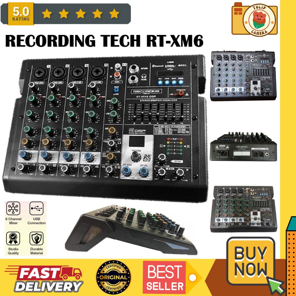 Recording Tech RT-MX6 DSP RTMX6 RecordingTech Mixer 4 Channel Mic 6 Input Bluetooth Soundcard USB