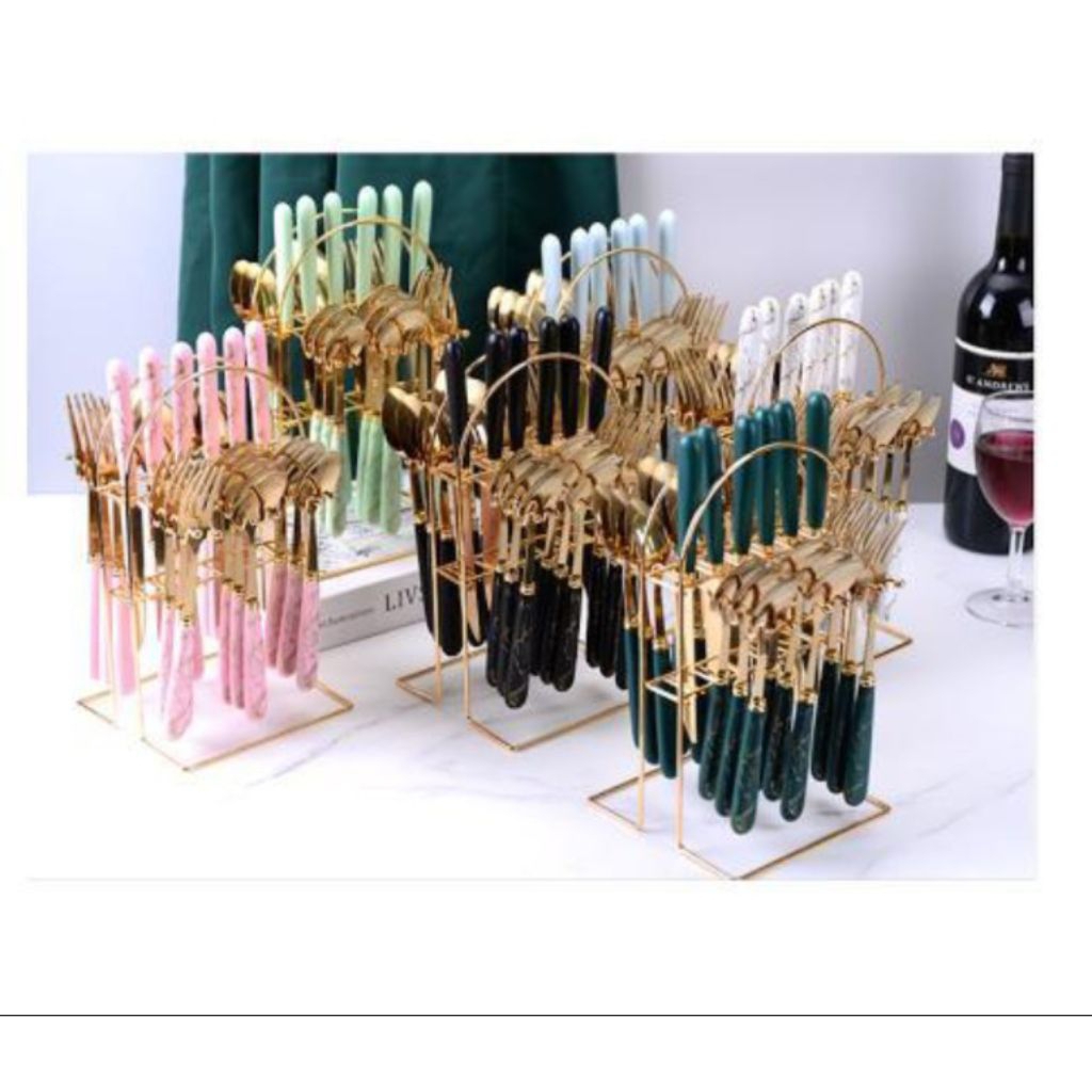 Sendok garpu piso set peralatan makan marble