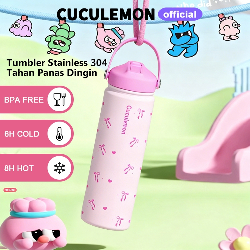 CucuLemon Tumbler Vakum Stainless Steel 750ml Termos Tahan Panas Dingin 24 Jam Botol Minum Aesthetic