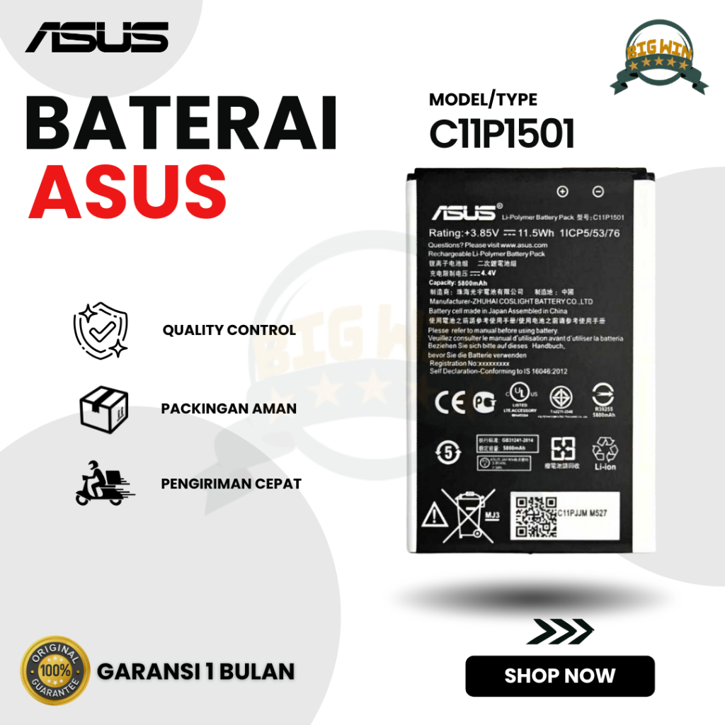 BATERAI BATTERY ASUS ZENFONE SELFIE ZENFONE 2 LASER C11P1501 DOUBLE [IC POWER] ORIGINAL