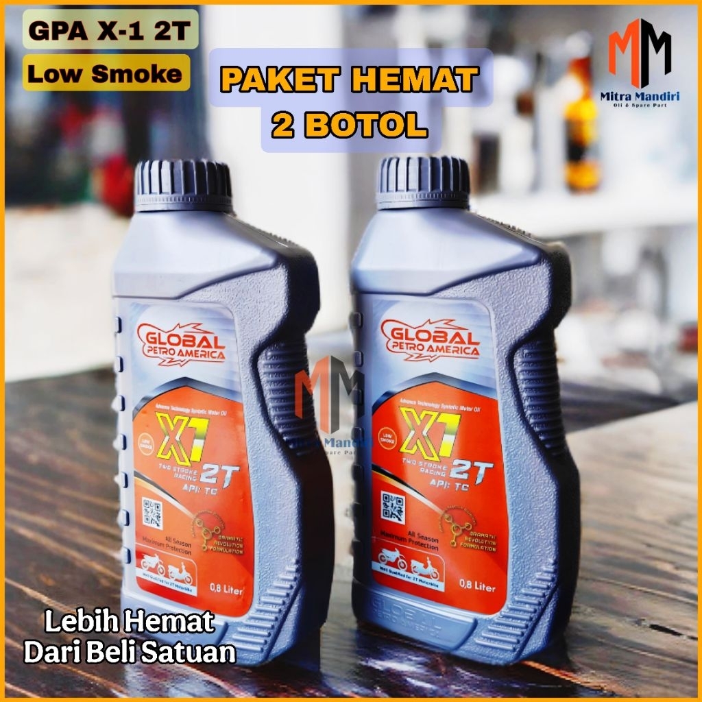 Paket Hemat 2 Botol Oli Samping GPA X1 2T Original API TC Low Smoke