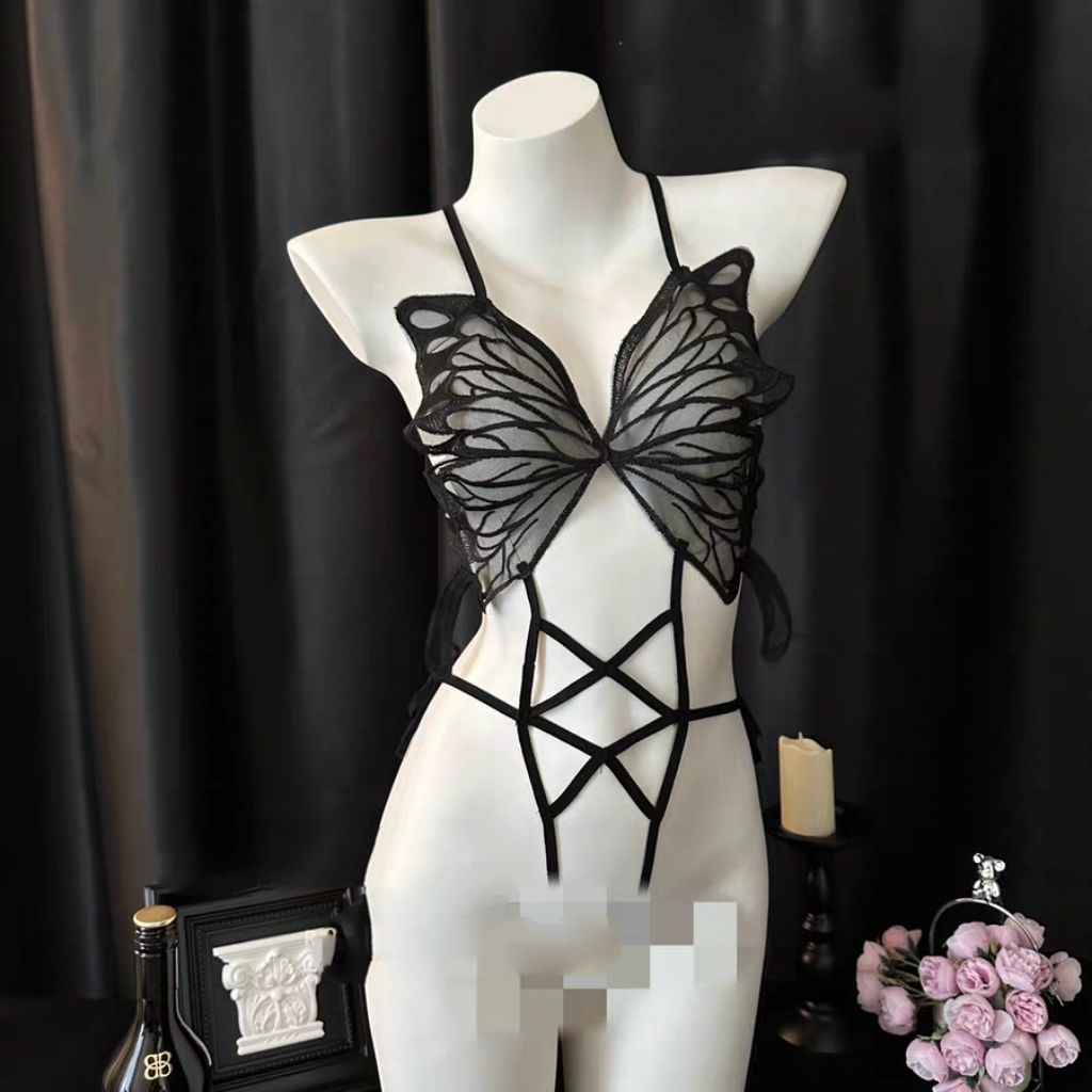 Set Lingerie Wanita Sexy Model Bra Kupu2 Open V Baju Dinas Wanita HM470