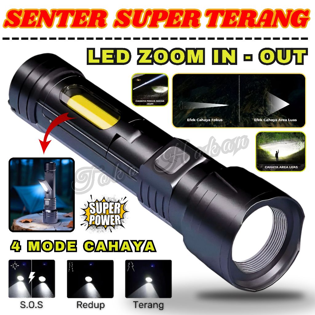 Senter LED Super Terang AOKI AK-348 Senter Sorot Cahaya Putih Tahan Lama | Senter Sorot Super Terang