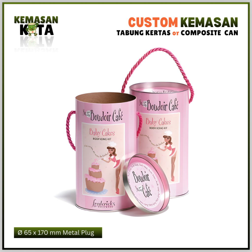 Tabung Kertas / Composite Can Premium Food-Grade Ø 65 x 170 mm Metal Plug | Kemasan Aluma Custom