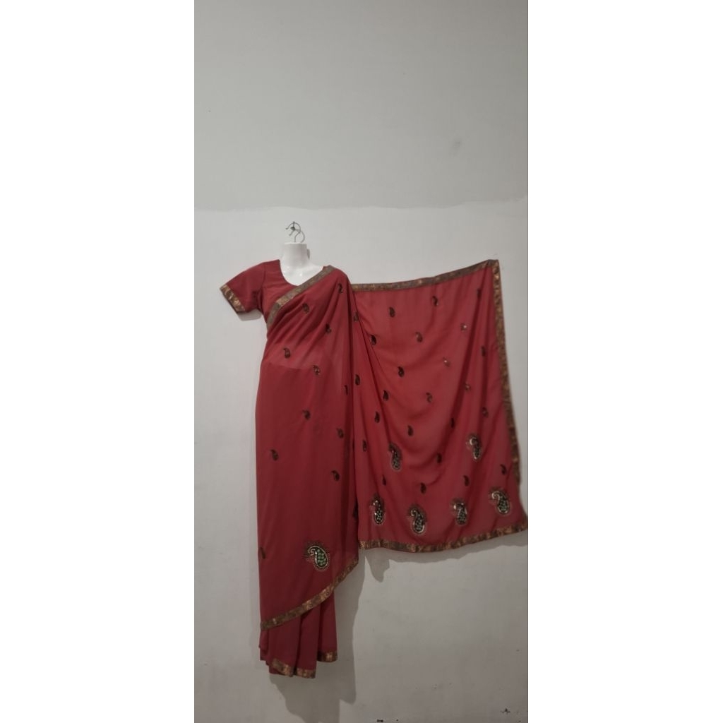 Sari sutra siffon lilit preloved model etnik india wanita