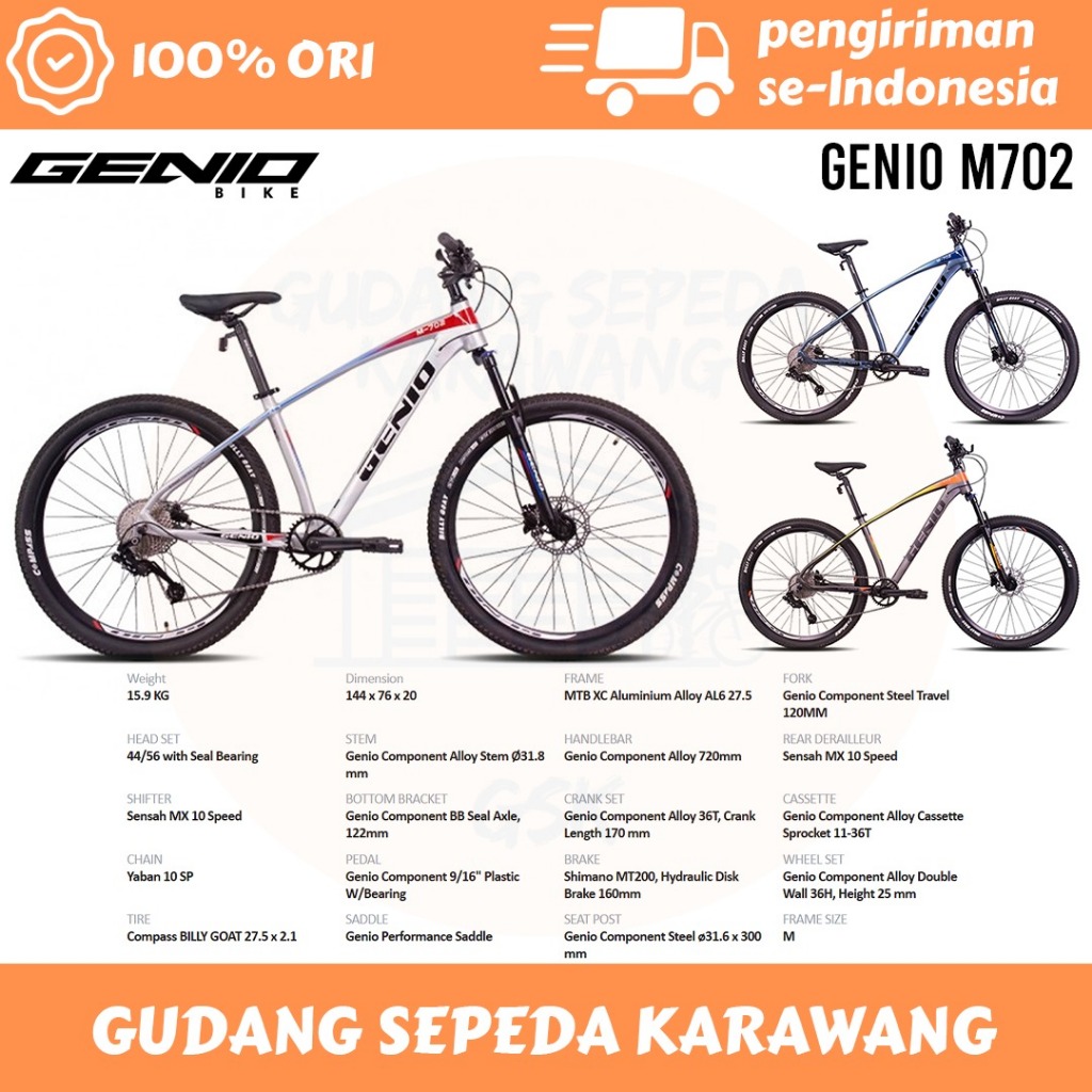 SEPEDA GUNUNG 27.5" GENIO MTB M702 dan M703 10Speed FRAME ALLOY
