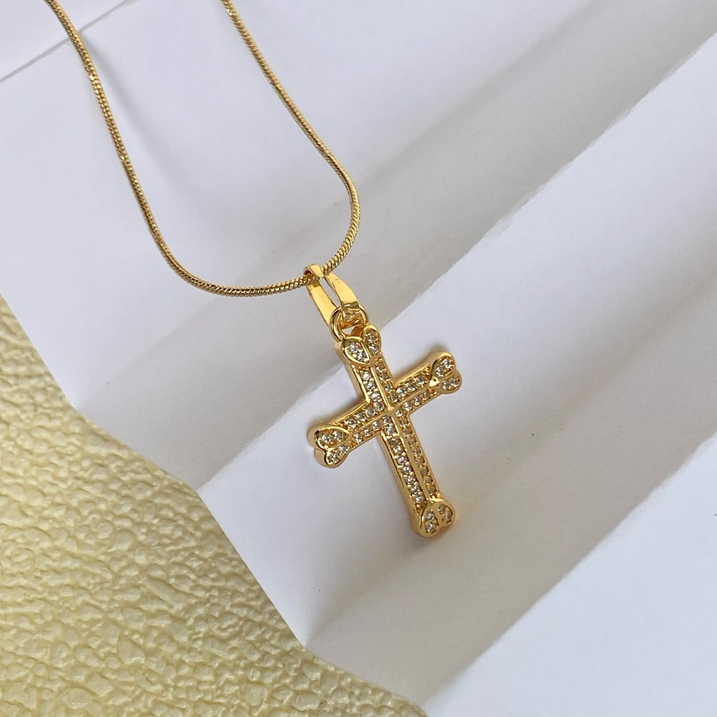 Hayday jewelry - kalung liontin salib cantik hias permata bahan tembaga lapis emas